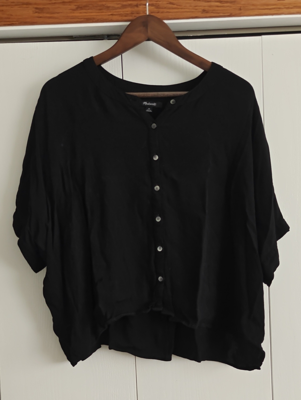 Madewell Black Button-Front Relaxed Short-Sleeve Top